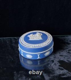 Antique Wedgwood Cobalt Blue Jasperware Neo-Classical Patch Pot Powder Jar