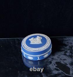 Antique Wedgwood Cobalt Blue Jasperware Neo-Classical Patch Pot Powder Jar
