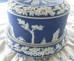 Antique Wedgwood Cobalt Blue / White Jasperware Two Piece Cheese / Desert DOME