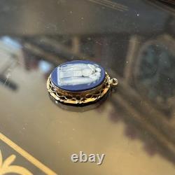 Antique Wedgwood Dark Blue Jasper Ware pendant Maybe Pinchbeck Mount or 9ct