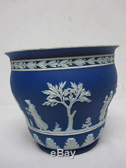 Antique Wedgwood Dark Blue Jasperware 7 1/8 Cache Pot Planter Made In England