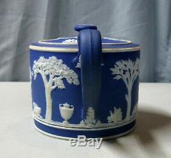Antique Wedgwood Dark Blue Jasperware Brewster Teapot With Straight Spout
