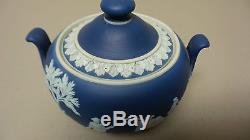 Antique Wedgwood Dark Blue Jasperware Lidded Sugar Bowl