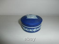 Antique Wedgwood Dark Blue Jasperware Neoclassical Round Rouge Pot Trinket Pot