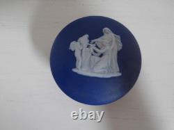 Antique Wedgwood Dark Blue Jasperware Neoclassical Round Rouge Pot Trinket Pot