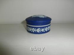 Antique Wedgwood Dark Blue Jasperware Neoclassical Round Rouge Pot Trinket Pot