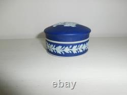 Antique Wedgwood Dark Blue Jasperware Neoclassical Round Rouge Pot Trinket Pot