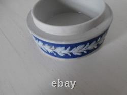 Antique Wedgwood Dark Blue Jasperware Neoclassical Round Rouge Pot Trinket Pot