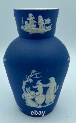 Antique Wedgwood Dark Blue Jasperware Vase Sacrifice to Peace Dipping of Achille