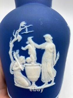 Antique Wedgwood Dark Blue Jasperware Vase Sacrifice to Peace Dipping of Achille