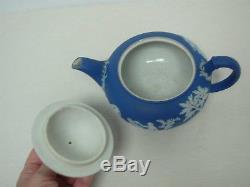 Antique Wedgwood England Dark Blue Jasperware Covered Teapot 4 1/4 High