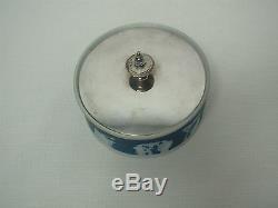 Antique Wedgwood England Dark Blue Jasperware Silverplate Covered Round Box Bowl