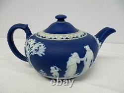 Antique Wedgwood England Dark Blue Jasperware Teapot