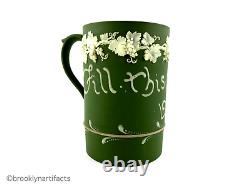 Antique Wedgwood Green Jasperware Dip Hand Applied Motto Relief Decorated Mug