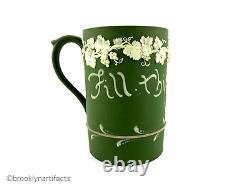 Antique Wedgwood Green Jasperware Dip Hand Applied Motto Relief Decorated Mug
