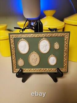 Antique Wedgwood Green Jasperware Gilt Cameo Wall Plaque