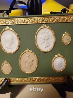 Antique Wedgwood Green Jasperware Gilt Cameo Wall Plaque