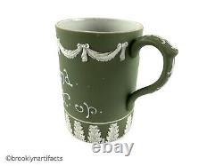 Antique Wedgwood Green Jasperware Hand Applied Motto Relief Decorated Mug