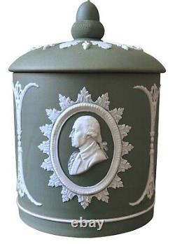 Antique Wedgwood Green Jasperware Tobacco Jar Humidor Founding Fathers 8H