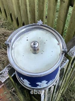 Antique Wedgwood Jasperware Biscuit Barrel-in Relief-EPNS Lid, Handle & Finial