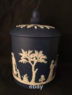 Antique Wedgwood Jasperware Blue Lidded Pot Made In England Jasper Ware