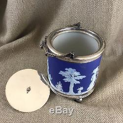Antique Wedgwood Jasperware Cookie Jar Caddie Biscuit Barrel Blue Storage Pot