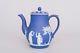 Antique Wedgwood Jasperware Cream On Royal Blue Coffee Pot With Lid 7.75 Exlnt