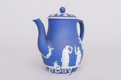 Antique Wedgwood Jasperware Cream on Royal Blue Coffee Pot with Lid 7.75 EXLNT