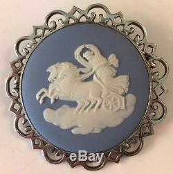 Antique Wedgwood Jasperware Large Brooch Pin 1 Sterling Silver 1955 Blue