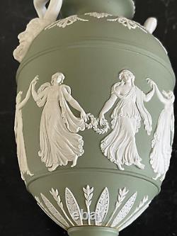 Antique Wedgwood Jasperware Lidded Dancing Hours Bacchus Heads Handles Urn