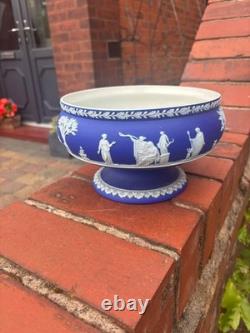 Antique Wedgwood Large Dark Blue Pedestal Bowl Compote Jasperware Sacrifice VGC