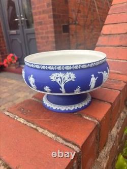 Antique Wedgwood Large Dark Blue Pedestal Bowl Compote Jasperware Sacrifice VGC