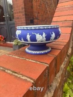 Antique Wedgwood Large Dark Blue Pedestal Bowl Compote Jasperware Sacrifice VGC