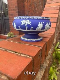 Antique Wedgwood Large Dark Blue Pedestal Bowl Compote Jasperware Sacrifice VGC
