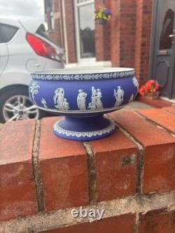 Antique Wedgwood Large Dark Blue Pedestal Bowl Compote Jasperware Sacrifice VGC