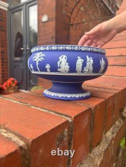 Antique Wedgwood Large Dark Blue Pedestal Bowl Compote Jasperware Sacrifice VGC