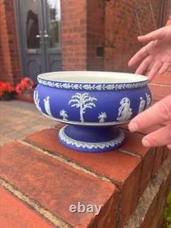 Antique Wedgwood Large Dark Blue Pedestal Bowl Compote Jasperware Sacrifice VGC