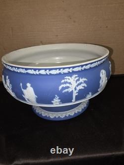 Antique Wedgwood Large Dark Blue Pedestal Fruits Bowl Jasperware