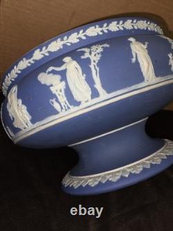 Antique Wedgwood Large Dark Blue Pedestal Fruits Bowl Jasperware