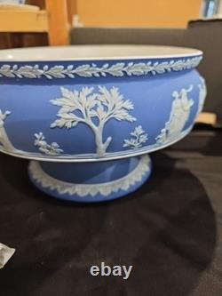 Antique Wedgwood Large Dark Blue Pedestal Fruits Bowl Jasperware