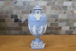 Antique Wedgwood Light Blue Jasper Ware Dancing Hours 10 Urn With Lid (c. 1879)