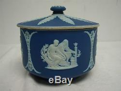 Antique Wedgwood Made In England Dark Blue Jasperware 5 1/4 Covered Bowl