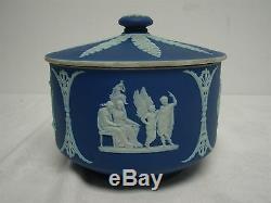 Antique Wedgwood Made In England Dark Blue Jasperware 5 1/4 Covered Bowl