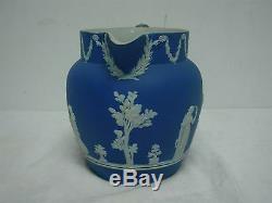 Antique Wedgwood Made In England Dark Blue Jasperware 5 3/4 Water Pitcher