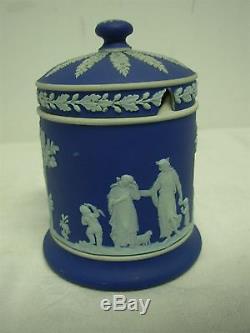 Antique Wedgwood Made In England Dark Blue Jasperware 5 Covered Jelly Jam Jar