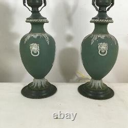 Antique Wedgwood Sage Green Jasperware Table Lamps