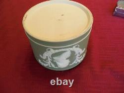 Antique Wedgwood Sage Jasperware Washington And Franklin Lidded Jar