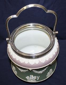 Antique Wedgwood Tri-Color Jasperware Biscuit Barrel Jar SAGE, GREY, CREAM