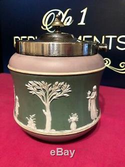 Antique Wedgwood Tri Colour Lilac Green White Jasperware Biscuit Barrel Jar RARE