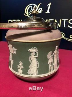 Antique Wedgwood Tri Colour Lilac Green White Jasperware Biscuit Barrel Jar RARE
